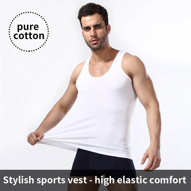 Men's pure cotton vest, fitness and sports training camisole, summer white fitted sleeveless t-shirt with a base sweatshirt