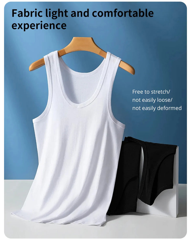 Men's pure cotton vest, fitness and sports training camisole, summer white fitted sleeveless t-shirt with a base sweatshirt