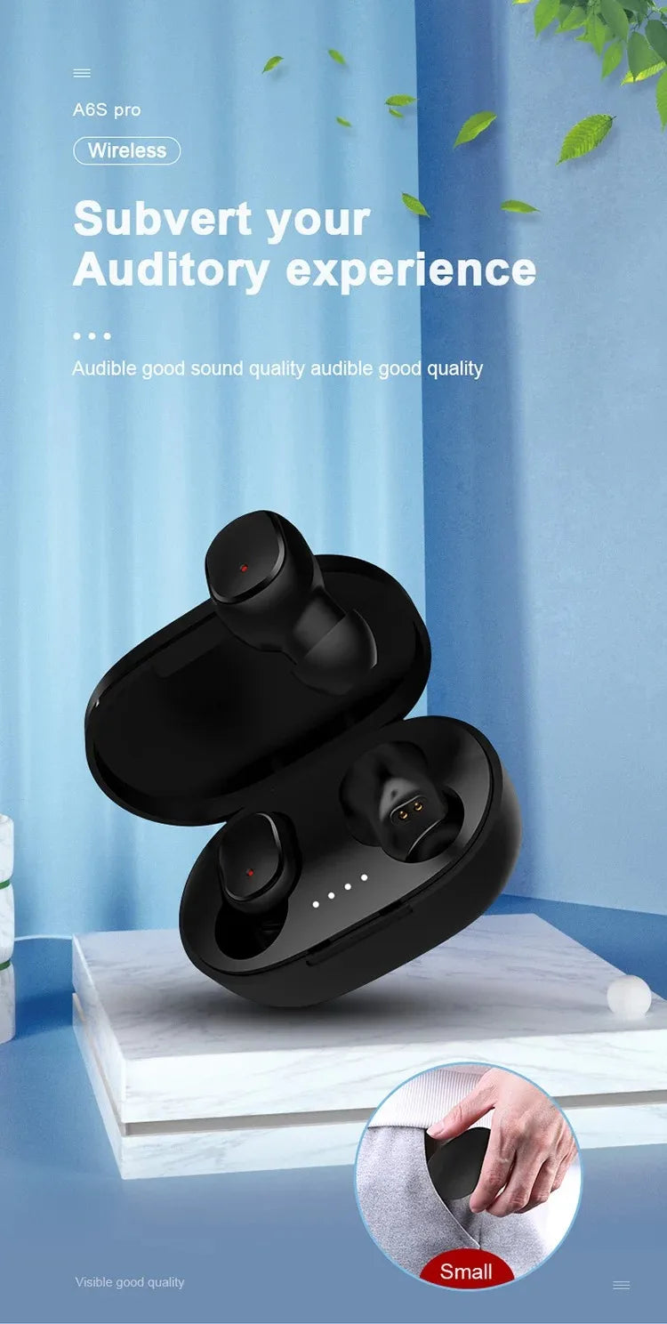 Original A6S TWS Wireless Bluetooth Headset Earphone Bluetooth Sport Inear Earbuds Headset with Mic for Xiaomi Iphone Lenovo